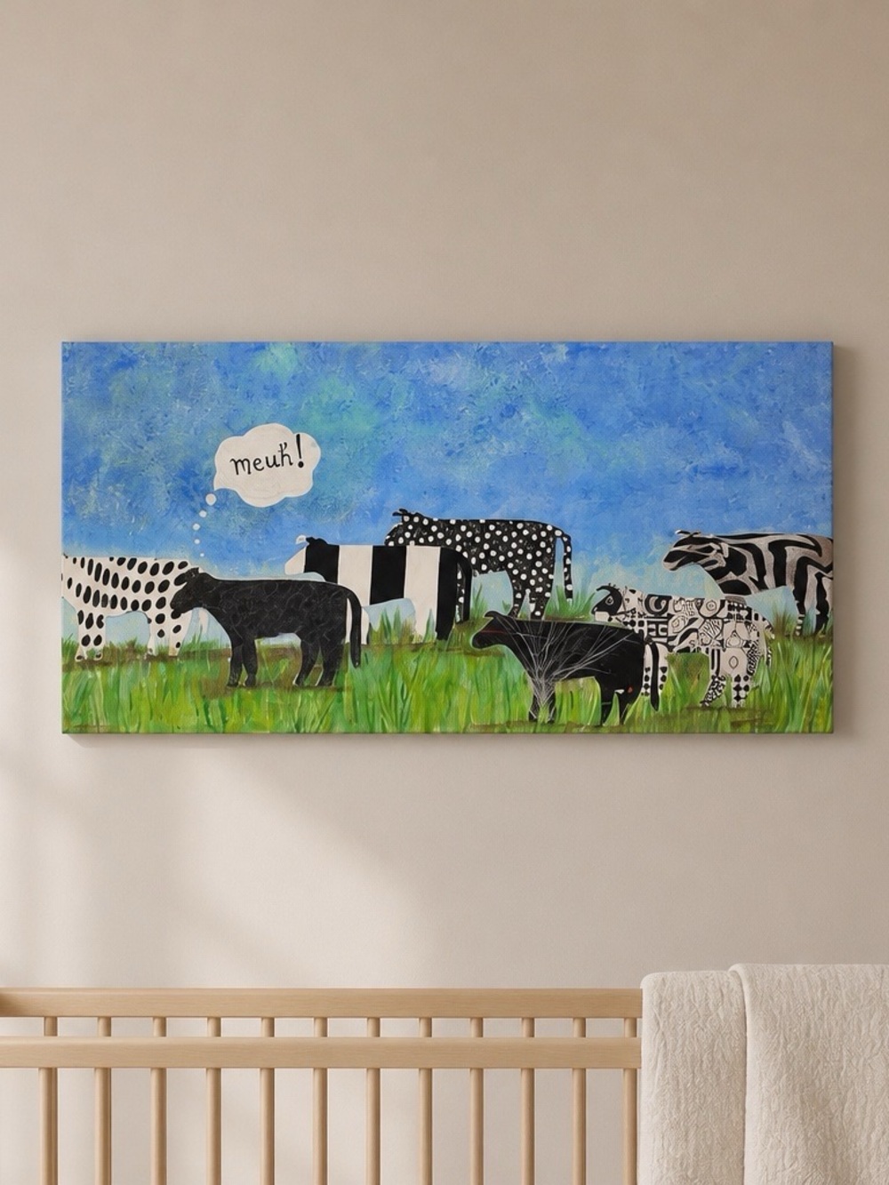 Cow Art Canvas with Blue Sky, original
